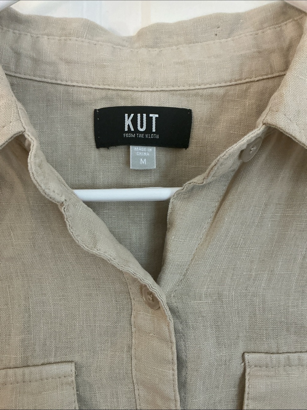 🔥 KUT From The Kloth Linen Blend Utility Button Front Shirt Beige M - Picture 2 of 5